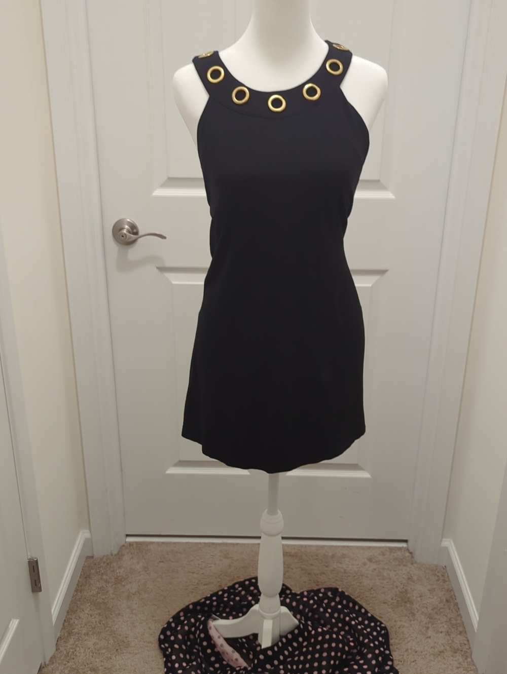 INC International Concepts Black Sleeveless Tunic with Gold Grommet Neckline